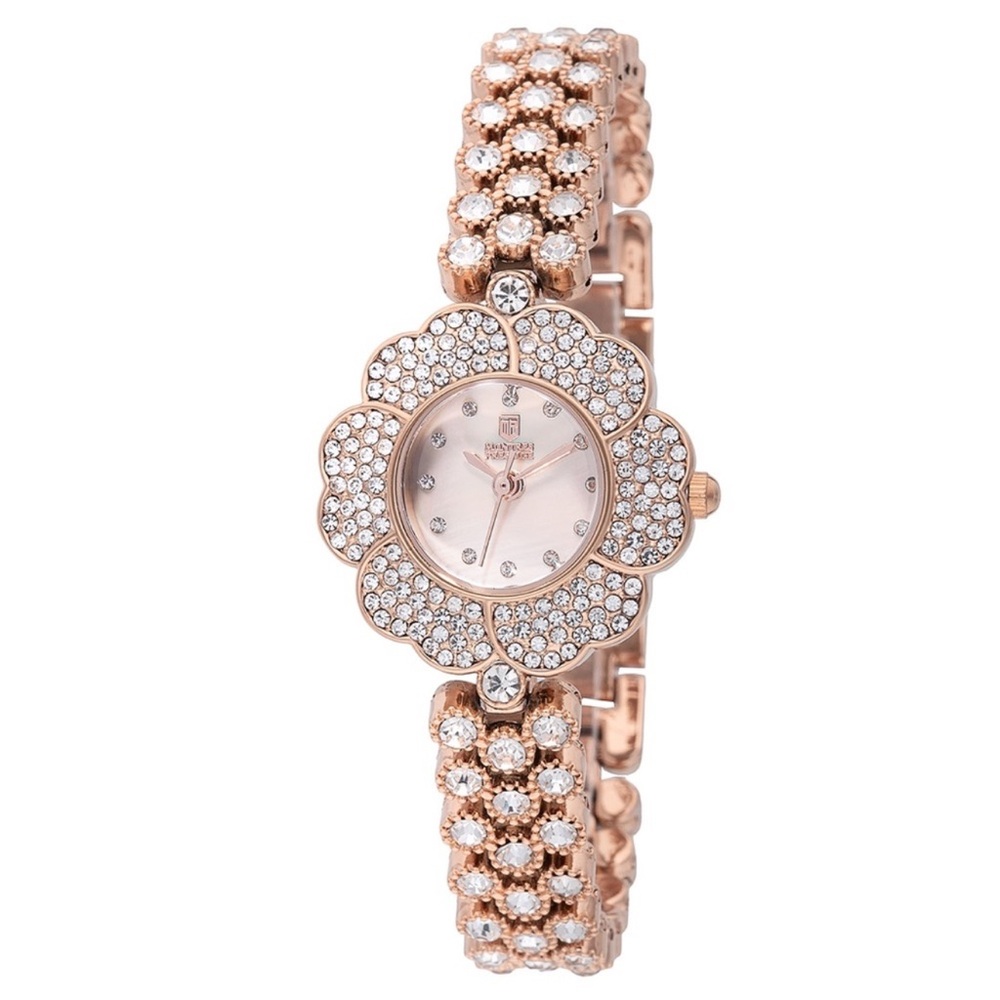 Montres Prestige Rose Gold Floral Crystal Bracelet Watch, Style MPW-0235, NWOT